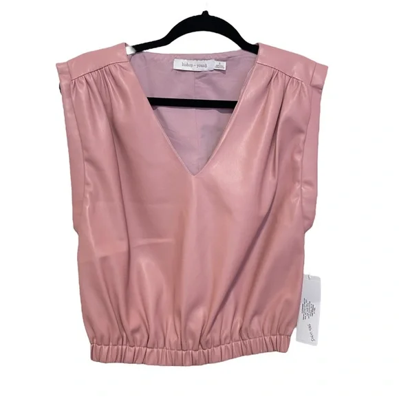 Anthropologie Bishop + Young SOFT Faux Leather Pink Sleeveless Top Sz Small NWT - Picture 1 of 7
